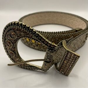 Chico’s Amber Gold Bling Studded Metal Tip & Keeper Belt size medium